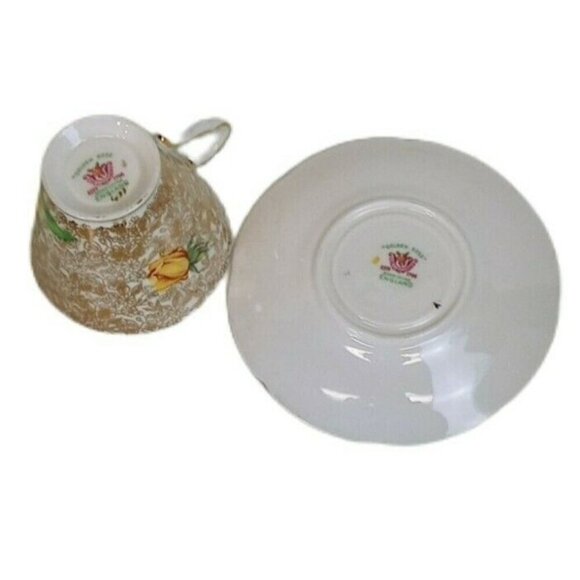 Collingwoods Golden Rose Tea Cup & Saucer Fine Bone China Some Wear England - Picture 9 of 11